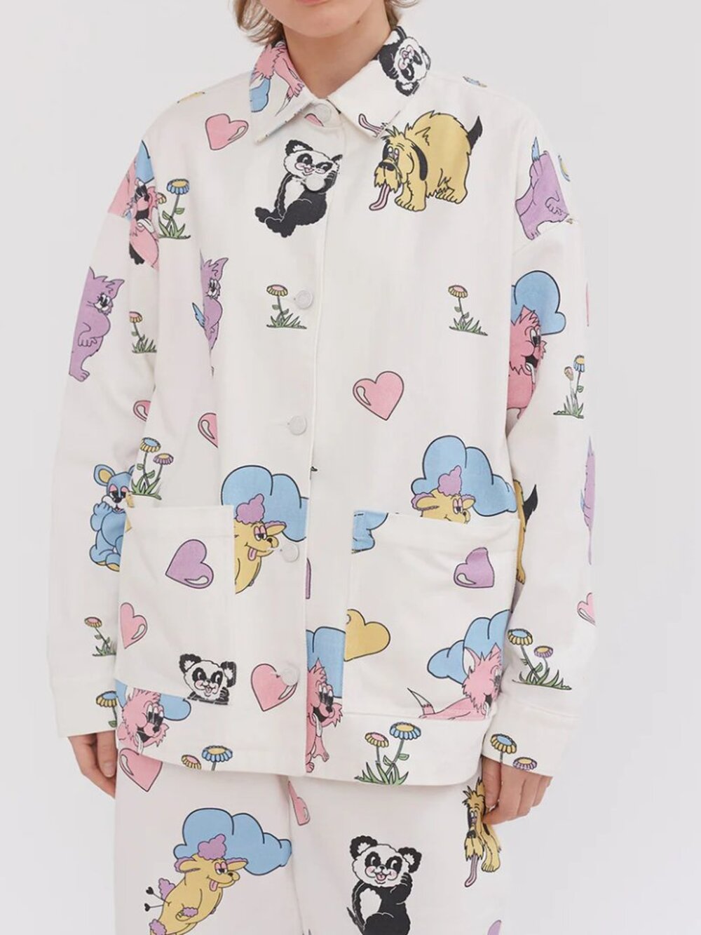 Lazy Oaf Crazy in Love Work Jacket Cartoon Print XS